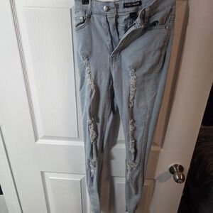 Fashion Nova Light Gray Distressed Skinny Jeans